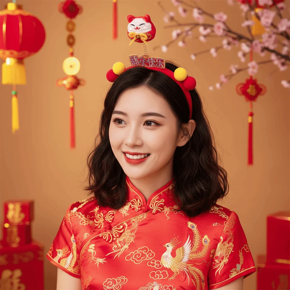 

Cute Cartoon New Year Headband Lucky Cat Horse Horse Hairband Good Luck Hair Hoop Horse Headband Party Decoration