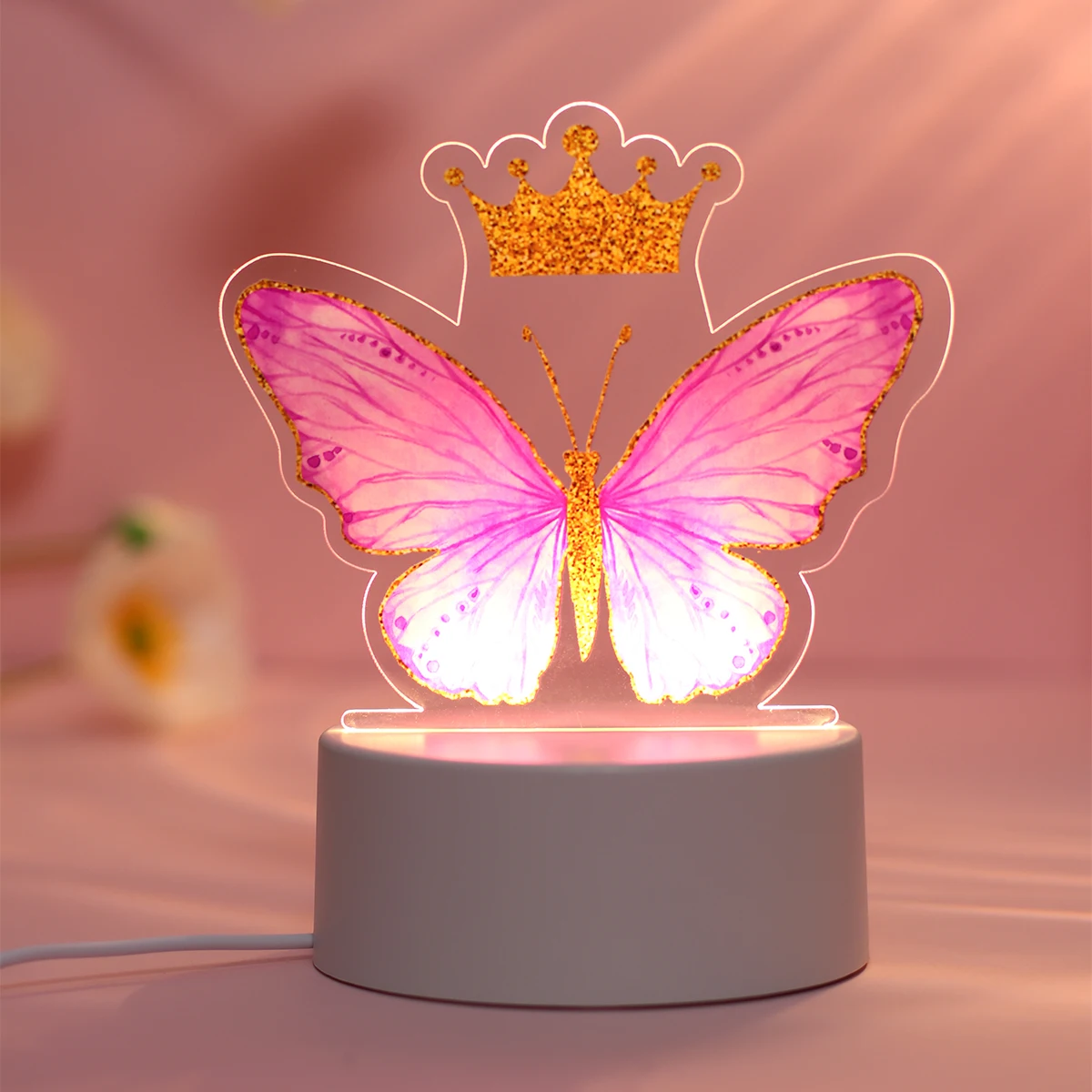 1PC akrylowe światło nocne lampa Led 3D motyl kolorowe świecące przyjęcie urodzinowe dekoracyjne artykuły domowe do dekoracji pokoju dziecięcego