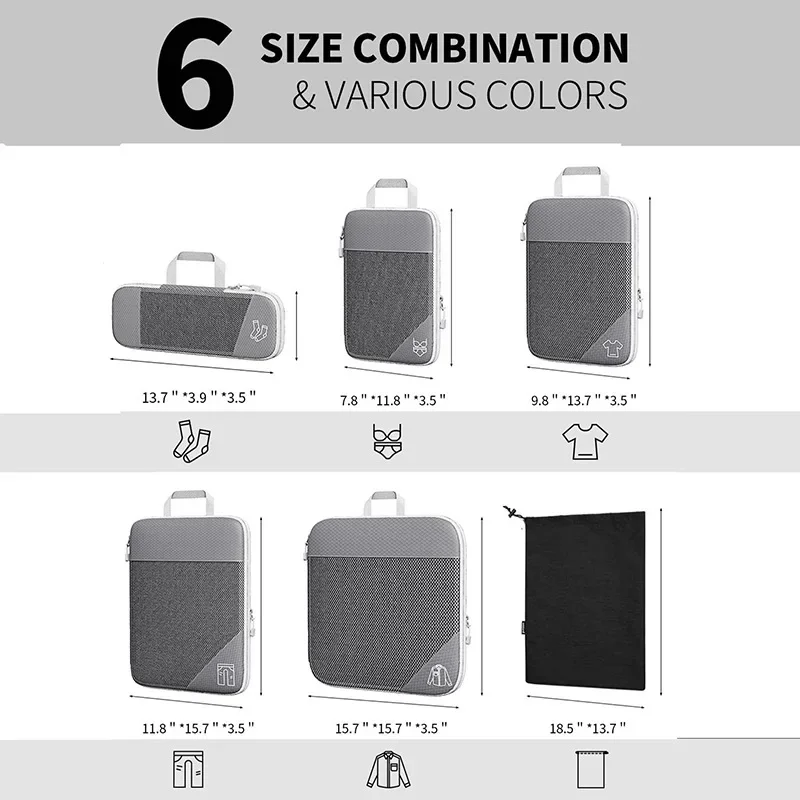 Travel Compressible Storage Bag Set with Shoe Bag, Mesh visual Luggage Bag