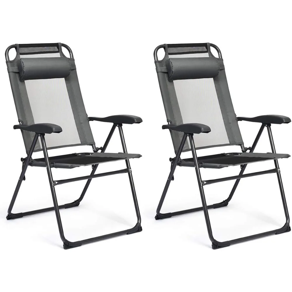 

Folding Lounge Chairs with 7 Level Adjustable Backrest, Headrest, 300 Lbs Capacity, Outdoor Portable Chairs with Metal Frame