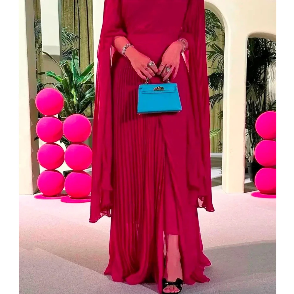 

Modern Chiffon Evening Dress High Neck and Long Sleeve Draped Women Floor Length Customized Wedding Party Guest Gowns Robe