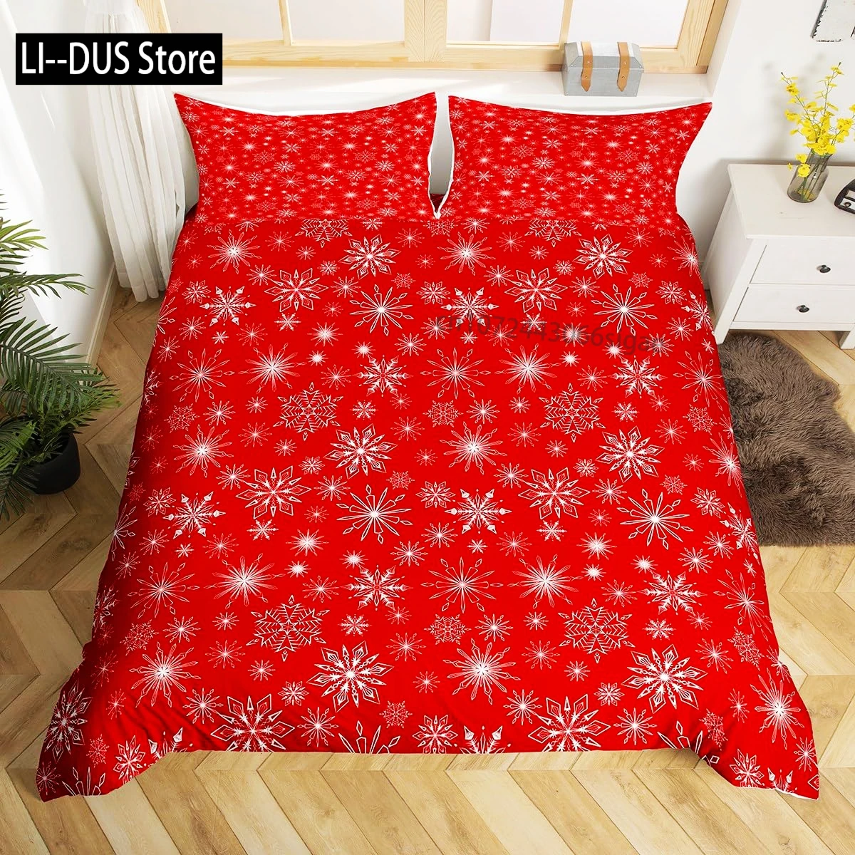 Winter Duvet Cover Set, Various Different Snowflakes, Decor 3 Piece Bedding Set with 2 Pillow Shams, Full King Queen Twin Size