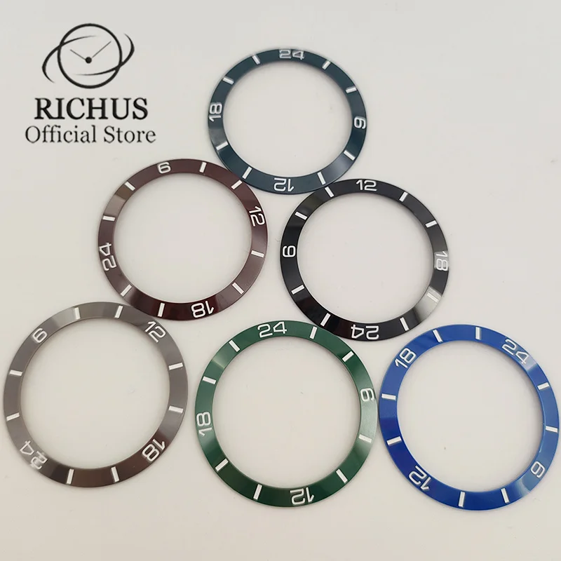 أجزاء حلقة إدراج إطار سيراميك ريكوس ، إطار ساعة ، أسود ، أزرق ، أزرق داكن ، أخضر ، بني محمر ، أبيض ، رمادي ، جودة عالية ، 38