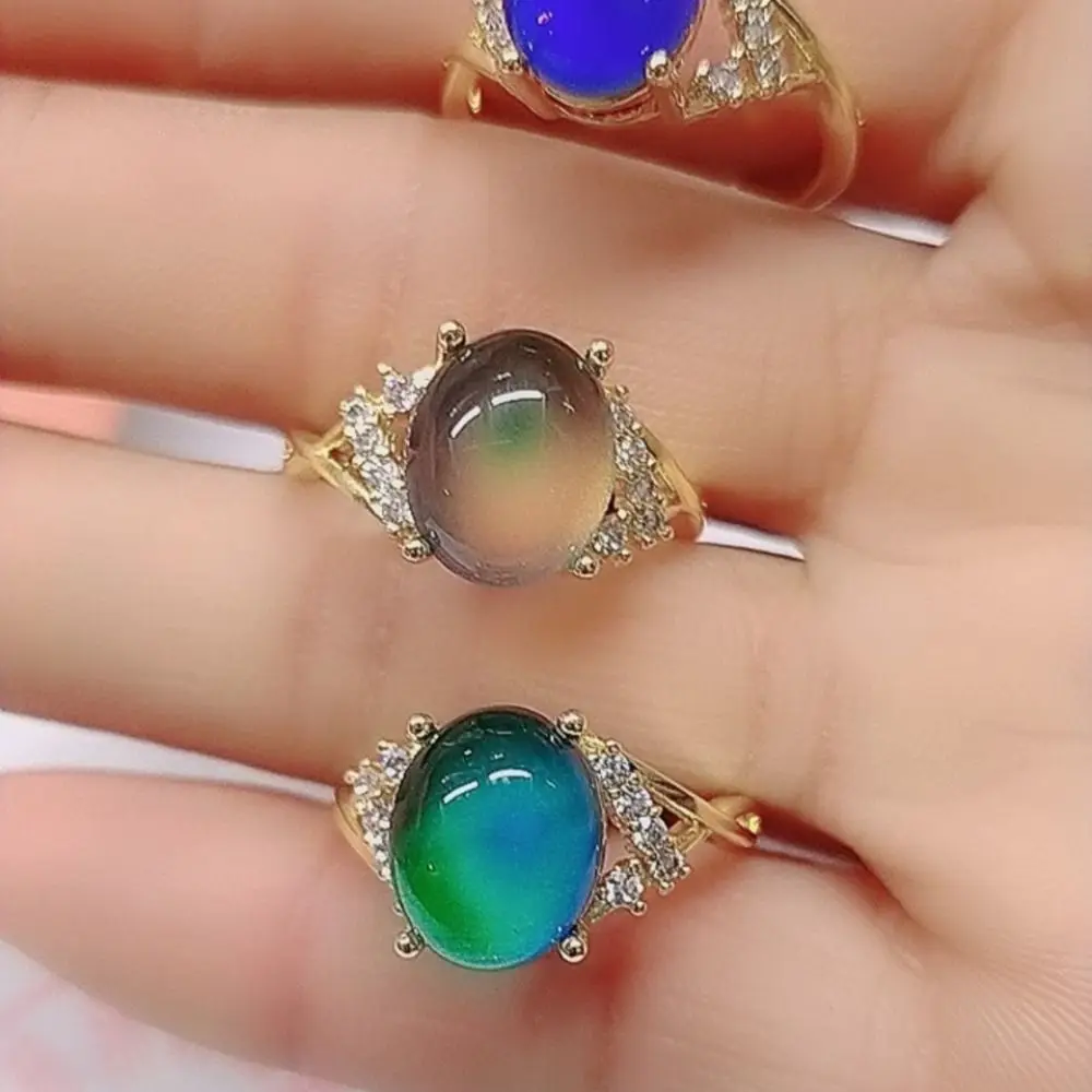 Temperature Control Color Retro Adjustable Mood Rings Oval Moon Stone Changing Color Ring Fashion Jewelry