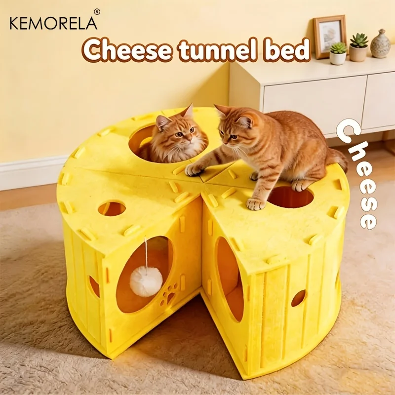 KEMORELA Filztunnel-Katzenbett, verschleißfestes Filz-Katzenbett, atmungsaktiv, bequem, zum Schlafen, zum Verstecken, für Kätzchen