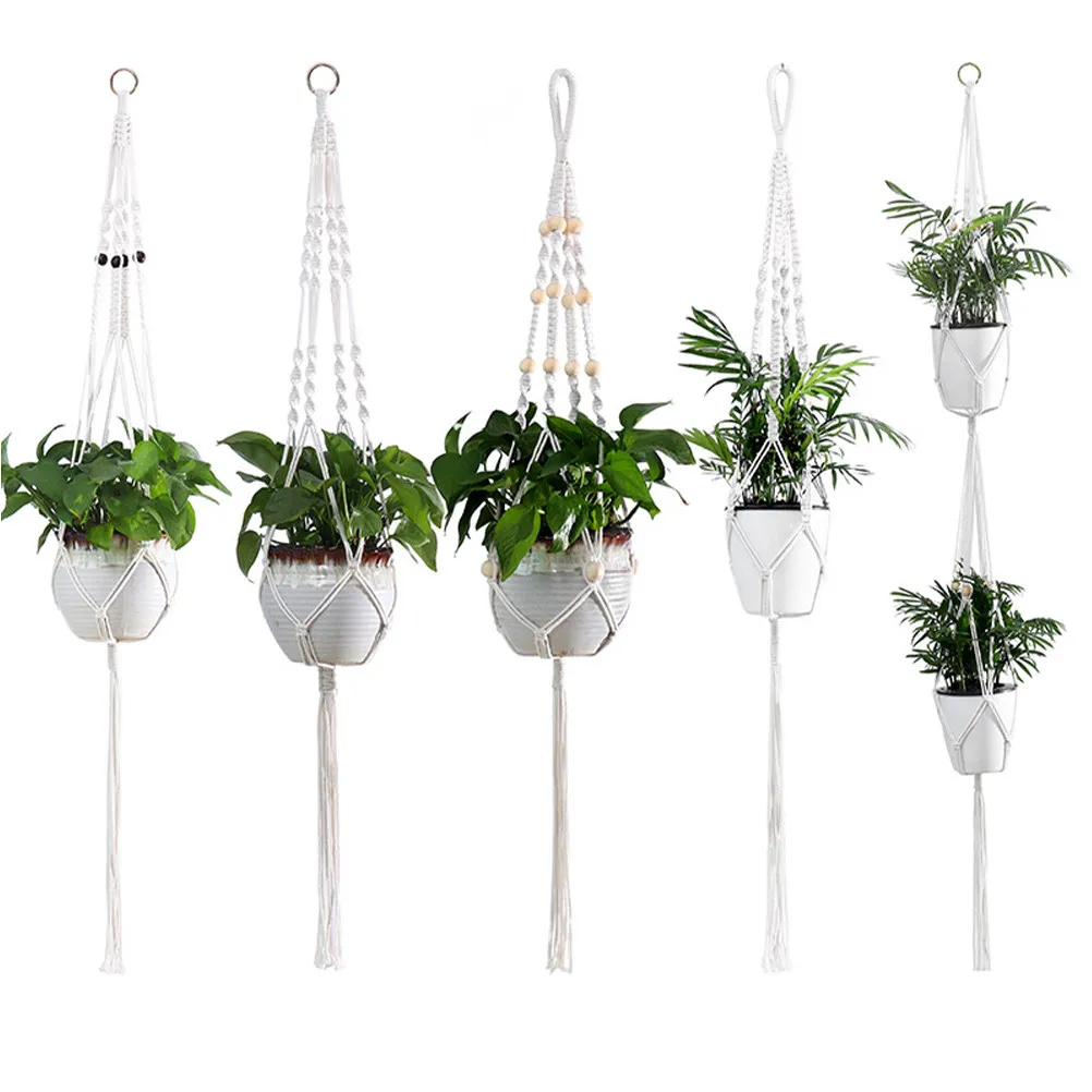

5Pcs Cotton Rope Planter Hanging Basket Classic Retro Design Indoor Outdoor Plant Hangers for Home Balcony Garden Decoration