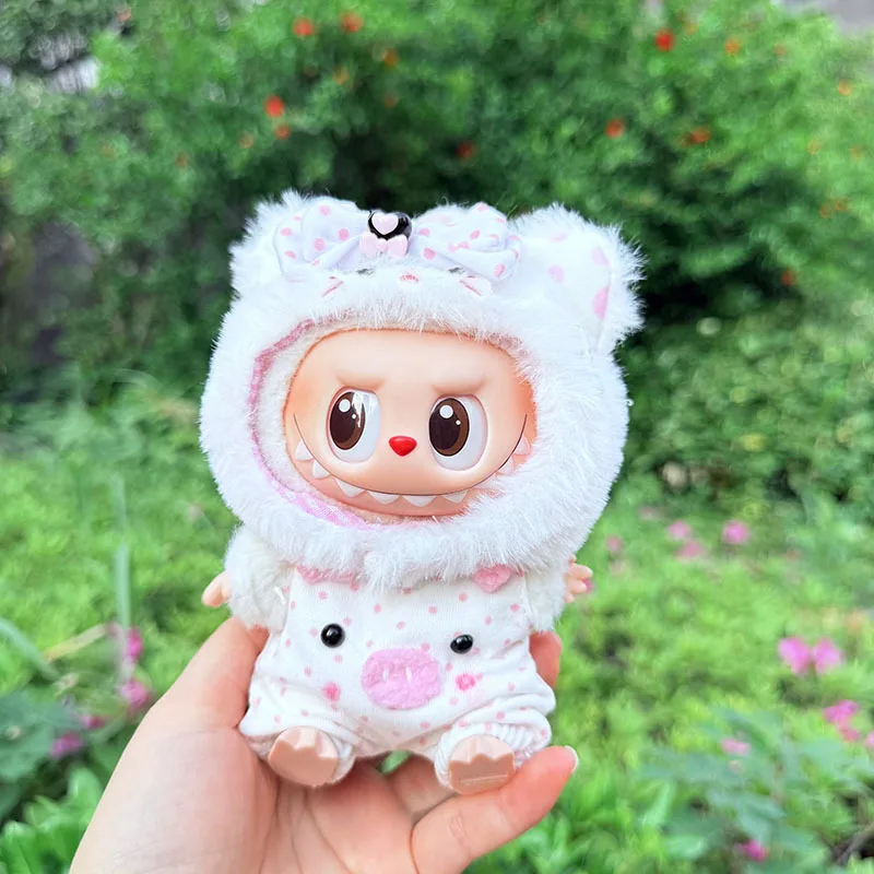 Labubu Poppenkleertjes Kat Hoed Geruite Overalls Labubu I II I II Idool Poppen Pluche Poppenkleding Zitten Feestaccessoires