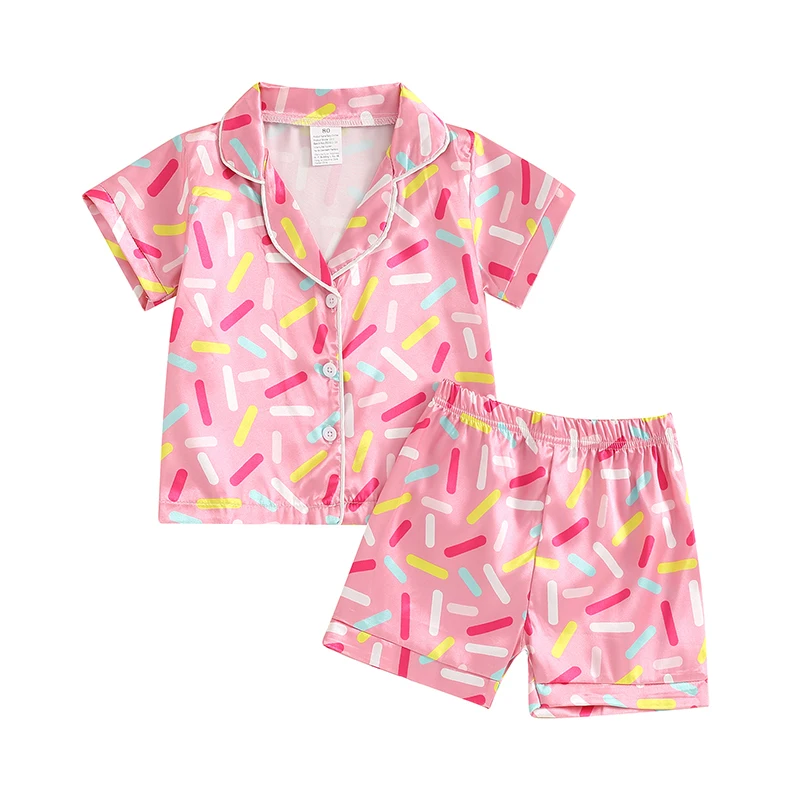 Kids Girls Pajamas Set Dog Butterfly Print Short Sleeve Turn-down Collar Tops with Elastic Waist Shorts Sleepwear