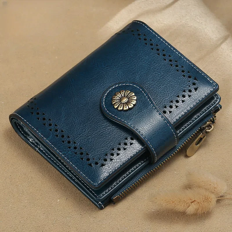 Women's retro simple short anti-theft brush multi-card large capacity wallet card bag coin wallet