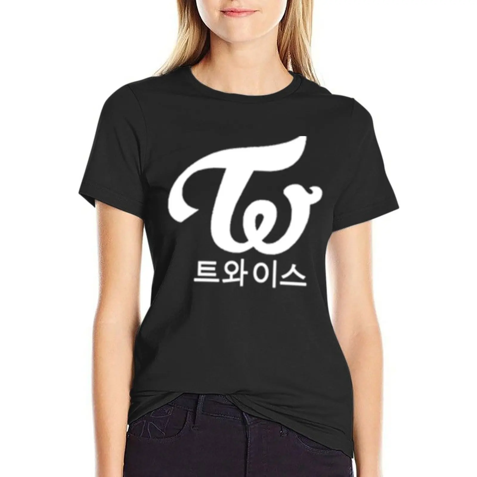 Twice Kpop logo Hangul T-Shirt summer clothes anime clothes t shirts for Women