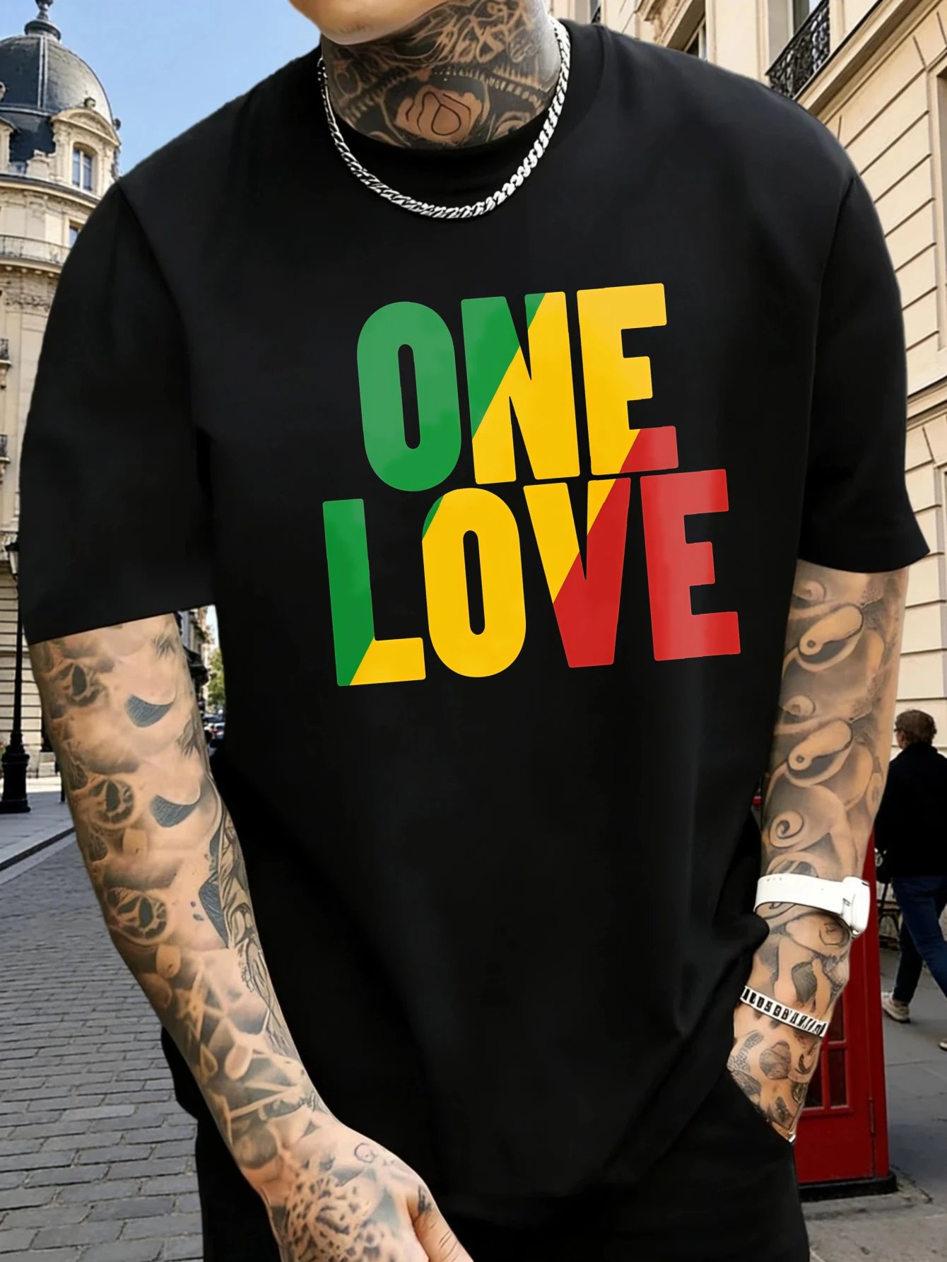 Male Cotton Short Sleeve T Shirt One Love Reggae Color Text Pattern Loose Crew Neck Casual Summer Tees For Young Adult Men
