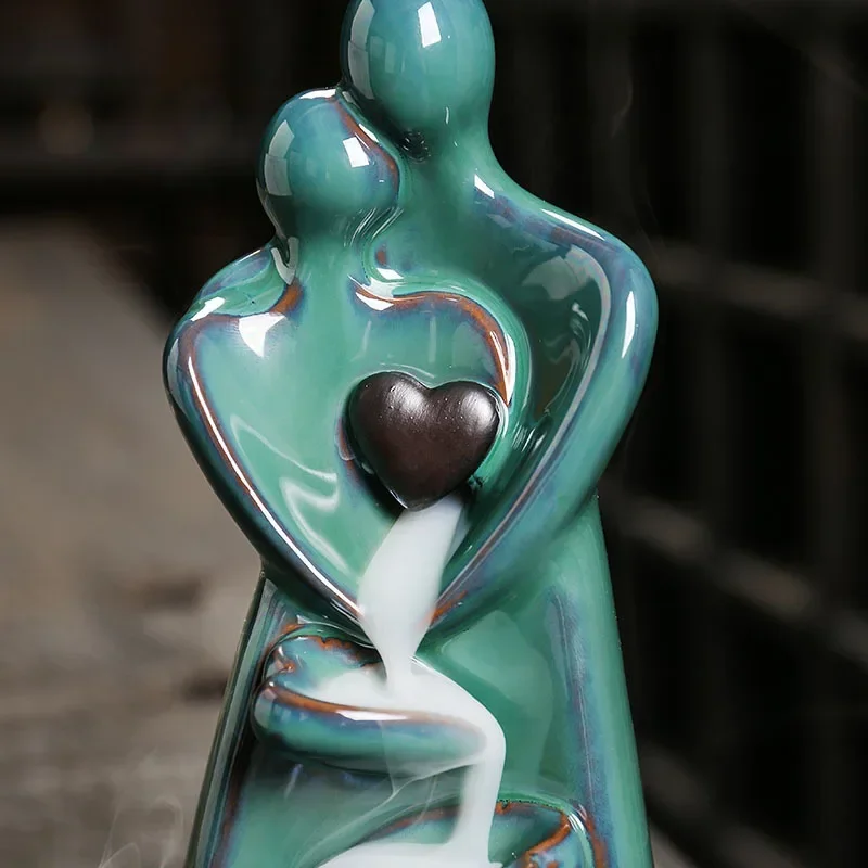 1pc,Creative Ceramic Craft Home Decorate Lover Type Backflow Incense Burner Incense Censer Stick Holder (Without Incense) view 5