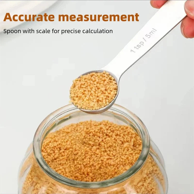 Stainless Steel Round Measuring Spoon Sanding Process 5pcs Boxed Spoon Baking Scale Measuring Spoon For Kitchen Accessories