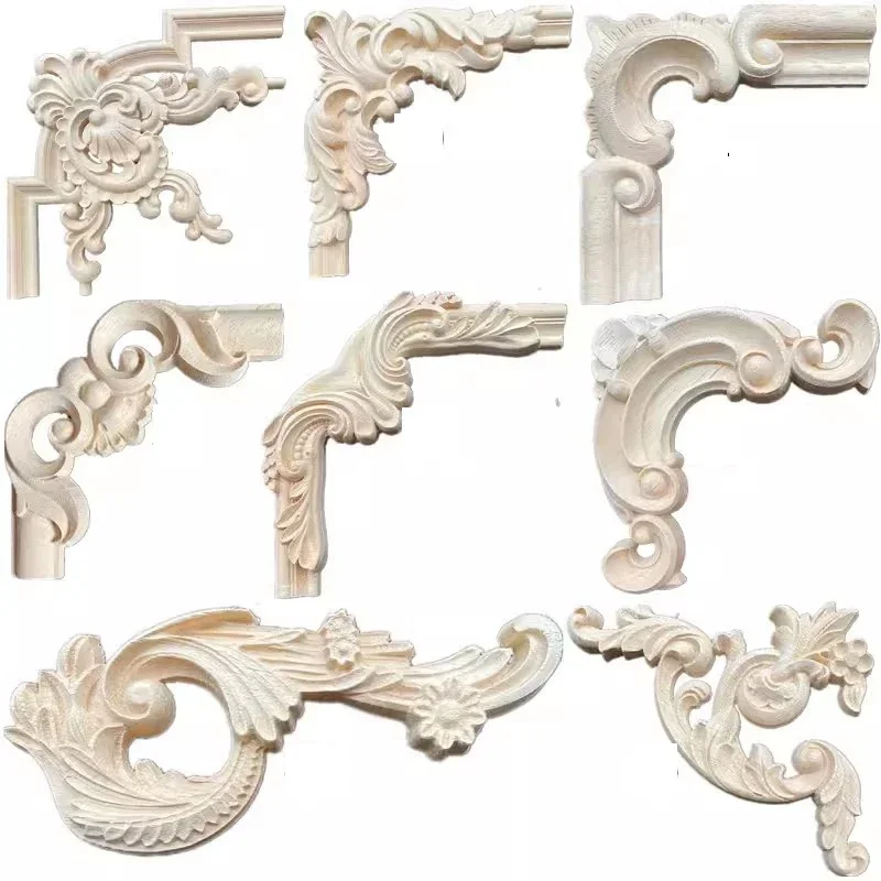 Real Wood Applique Door Corner Flower Furniture Decorative Home Decoration Accessories Head Miniaturas Figurine Desk Accessories