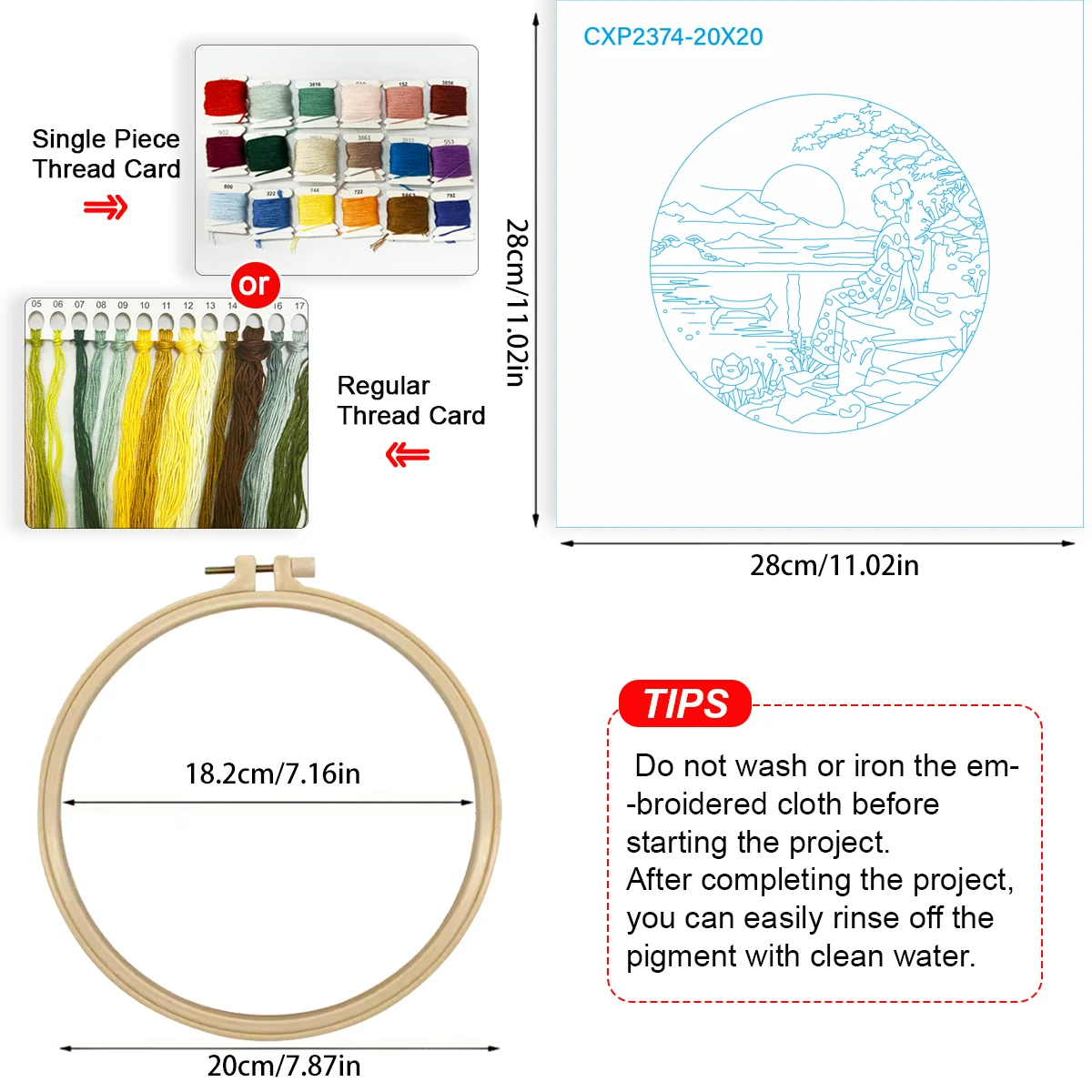 1 Stück 20X20CM/15X15CM 7,87/6,3 Zoll Mädchen-Stickerei-Starter-Kit DIY-Kit DIY-Stickerei-Set Handarbeits-Set für Anfänger – Detail 4