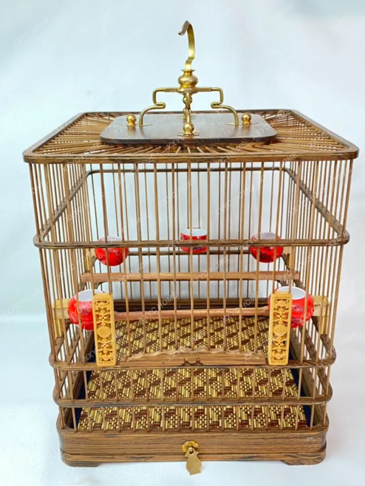 Handmade High-Grade Square Rosewood Ebony Yellow Rosewood Red Seed Quilt White Eye Jade Bird Square Cage Drawer Cage