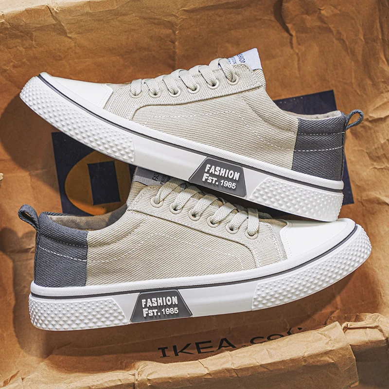 

Men's Canvas Shoes 2025 New Summer Breathable Low Cut round Toe Thick Bottom Rubber Sole Korean Style Versatile Work Sports T...