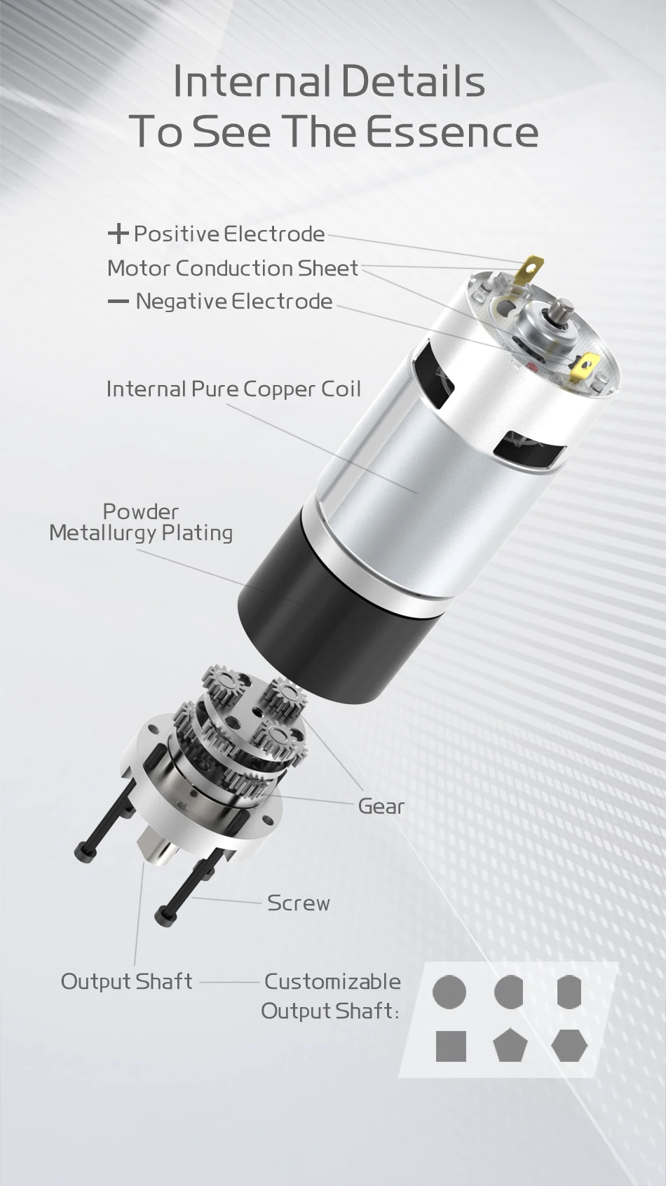 42GP-775 Metall-Planetengetriebe-Gleichstrom-Getriebemotor DC: 12 V ~ 24 V/1600 U/min ~ 8 U/min, hohes Drehmoment und Vorwärts-/Rückwärts-PWM-Geschwindigkeitsregelung – Detail 8