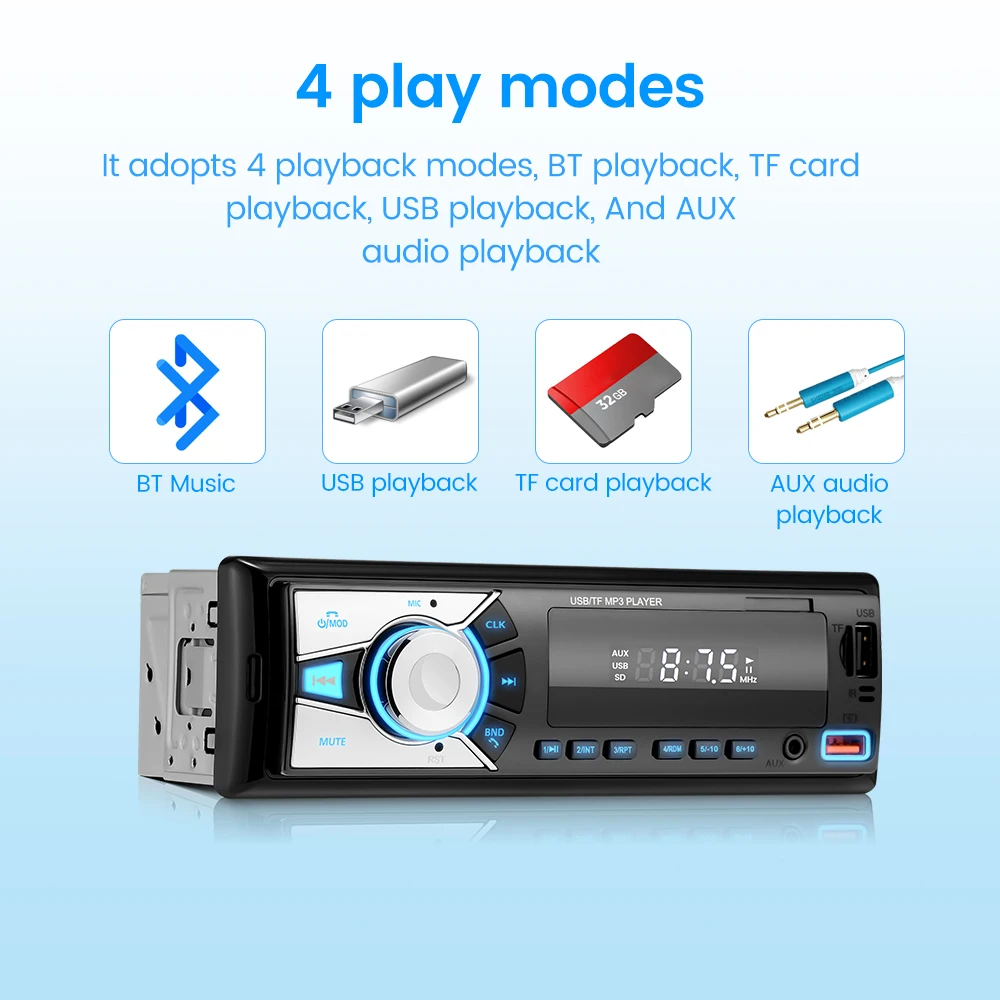 وحدة رأس السيارة GEARELEC 1DIN مع التحكم في التطبيق مع مشغل MP3 لاستقبال راديو FM بلوتوث AUX USB TF #2