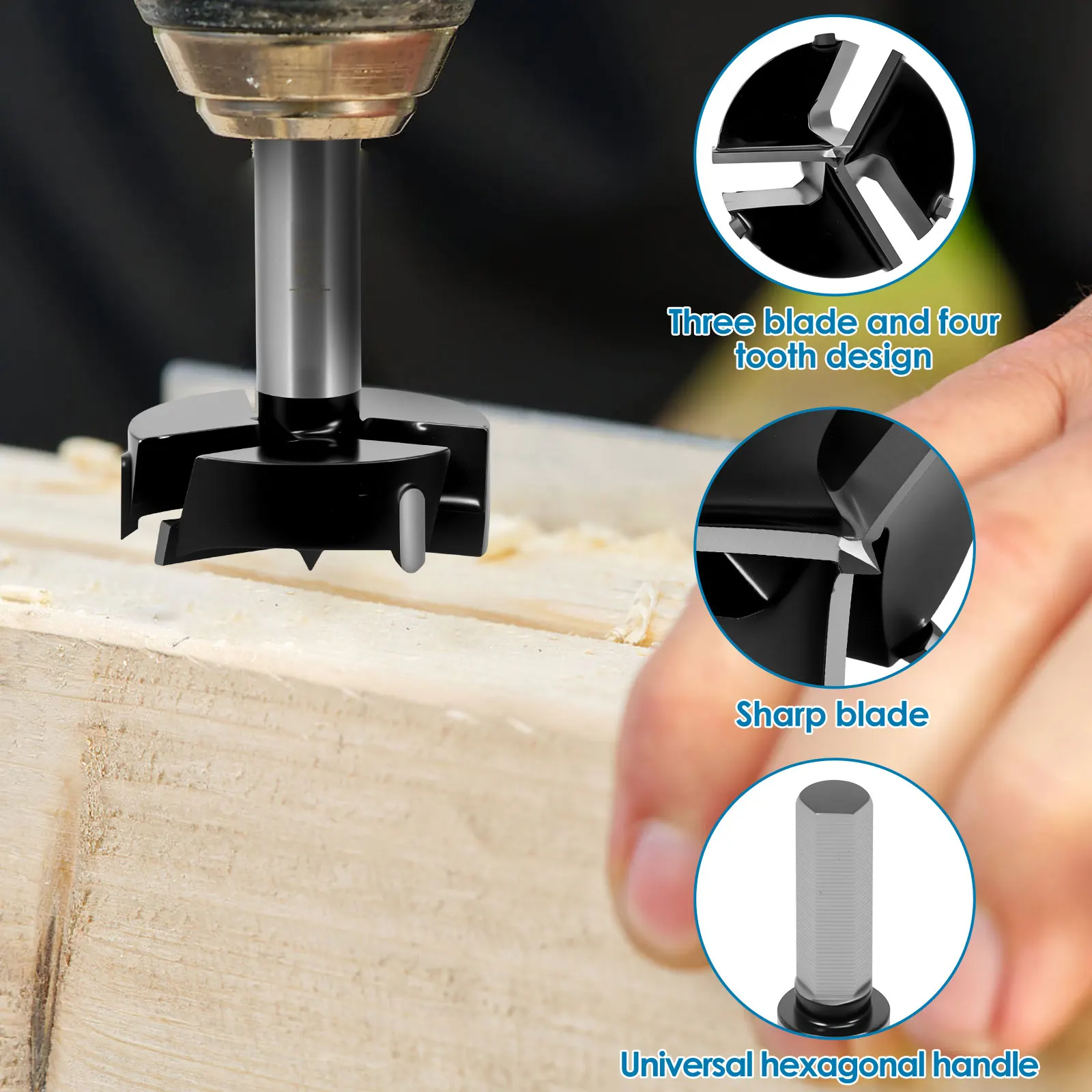 

50mm Drill Bits Triple Flute Forstner Carbide Tipped Wood Drill Bits Efficient Wear Resistant Woodworking Hinge Cutter Tool 2025