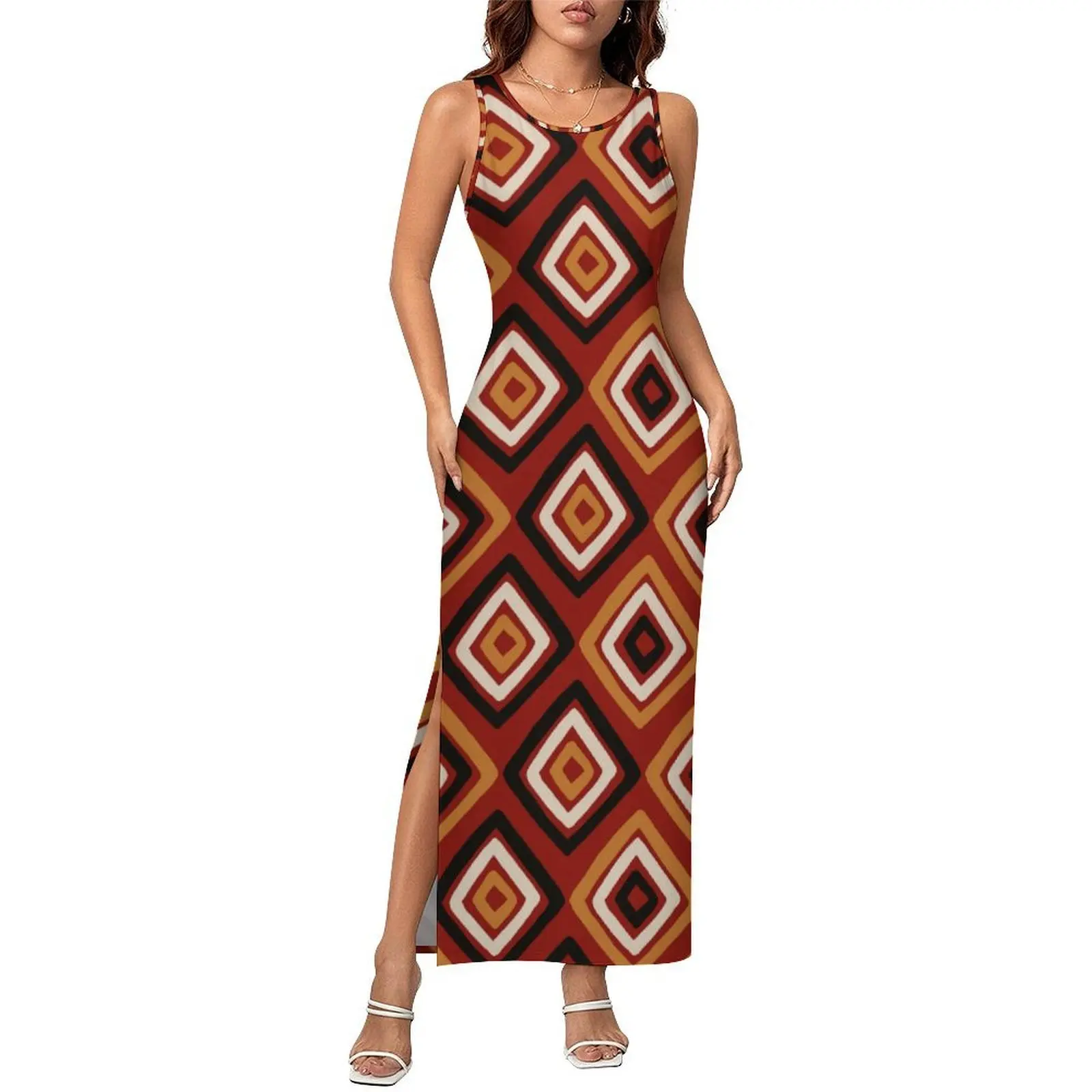 African Styles Dress Sleeveless Retro Geometry Y2K Fashion Maxi Dresses Casual Bodycon Dress Ladies Custom Oversized Vestido