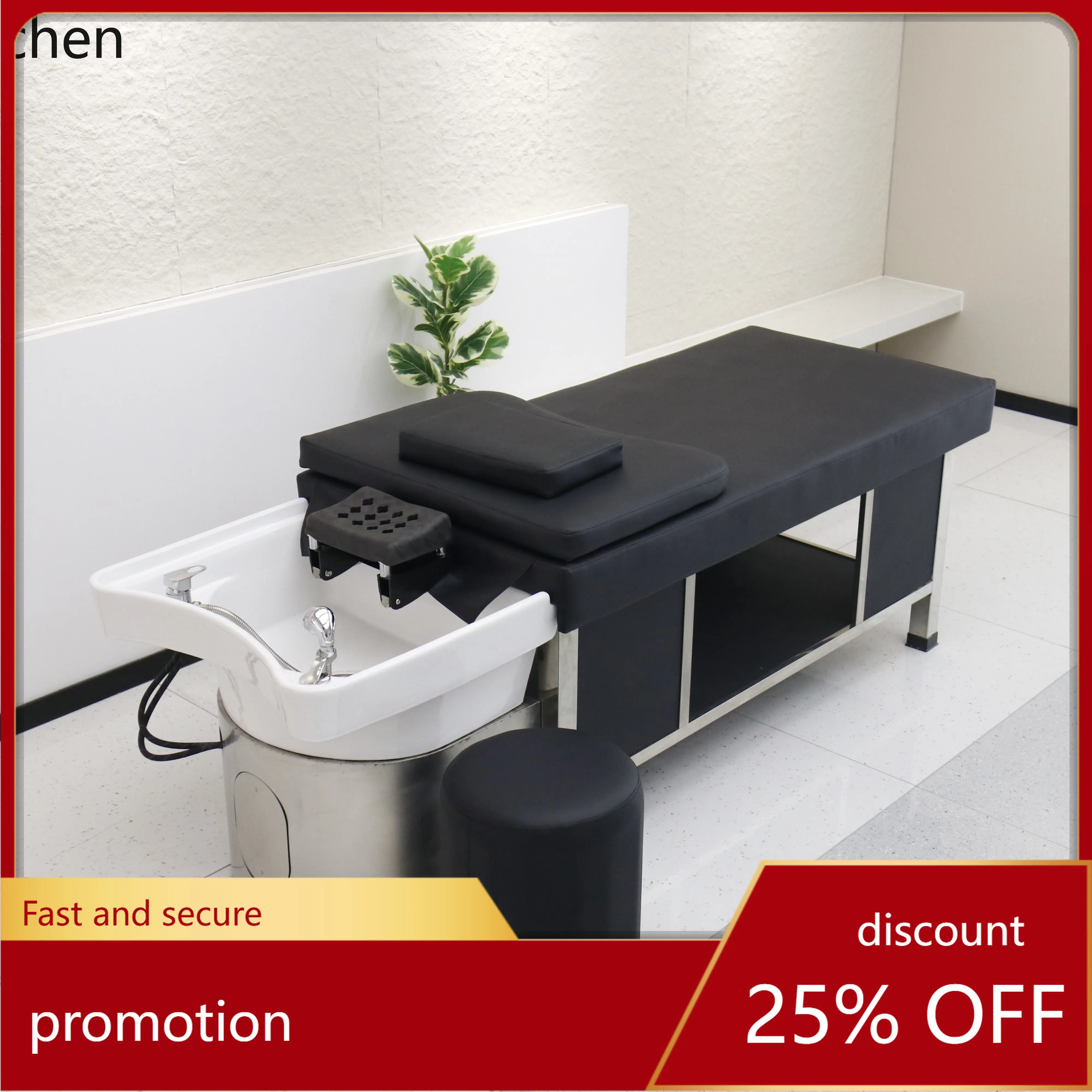 

HT Парикмахерская Шампунь Кровать Полный лежачий Парикмахерская Специальная кровать Промывочная кровать Керамическая раковина Нержавеющая сталь