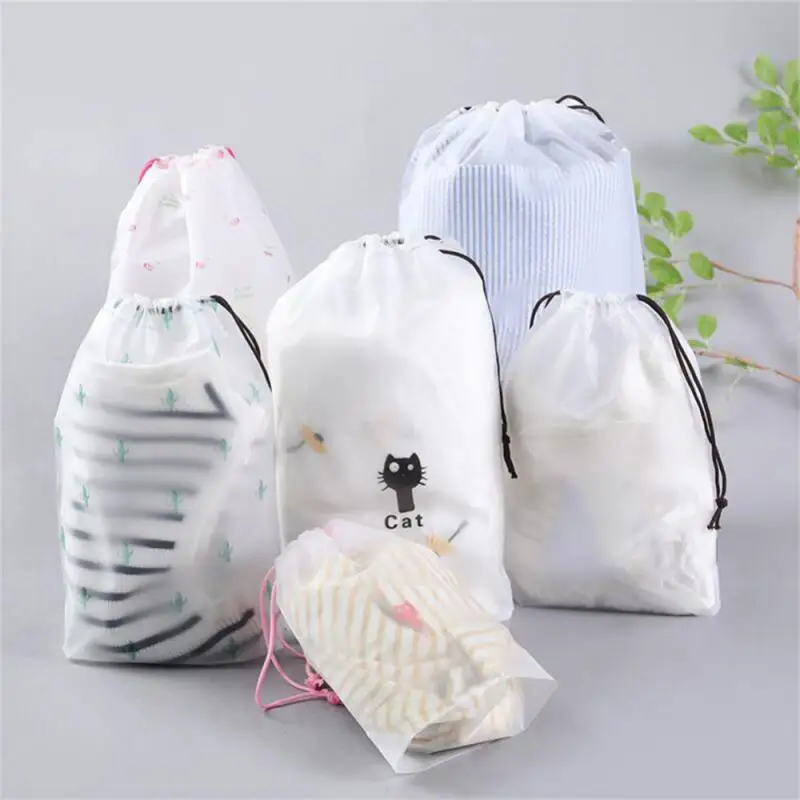 Cute Transparent Waterproof Travel Cosmetic Bag Portable Drawstring Makeup Bag Bath Make Up Toiletry Wash Beauty Kit Storag