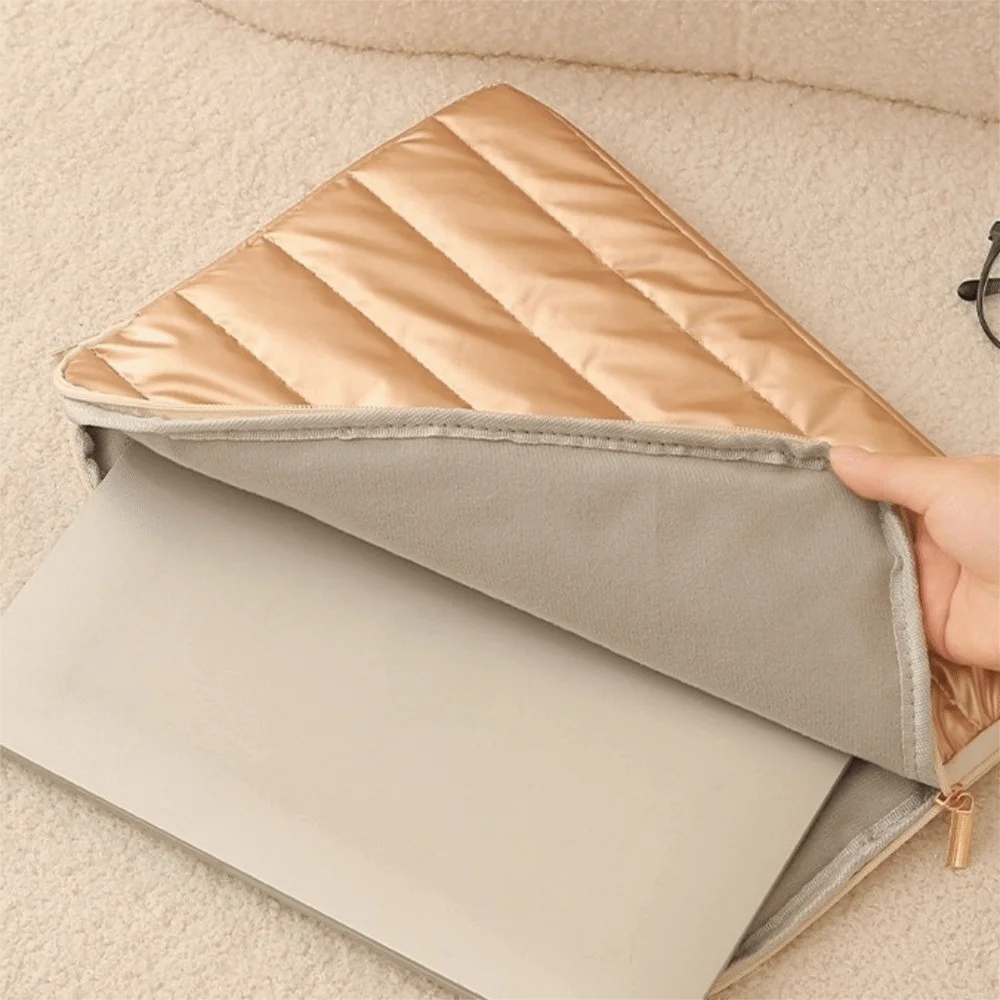 Nylon Quilted Computer Bag Water Resistant Shock Absorbing Padded Laptop Sleeve Quilted Padding Laptop Sleeve Bag