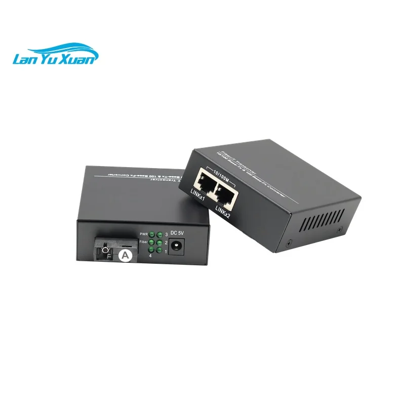 Fast Ethernet 100Base FX to TX 2RJ45 Plug Play 100Mbps Fiber to 2 Port RJ45 Media Converter SC Interface SingleMode 20KM
