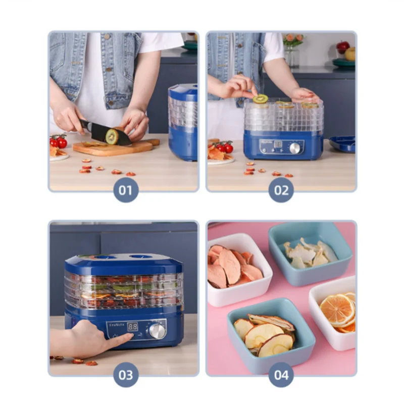 220V Rumah Tangga Listrik Kering Buah Sayuran Ramuan Daging Mesin Makanan Dehidrator Hewan Peliharaan Daging Dehidrasi 5 Nampan Makanan Ringan Pengering Udara