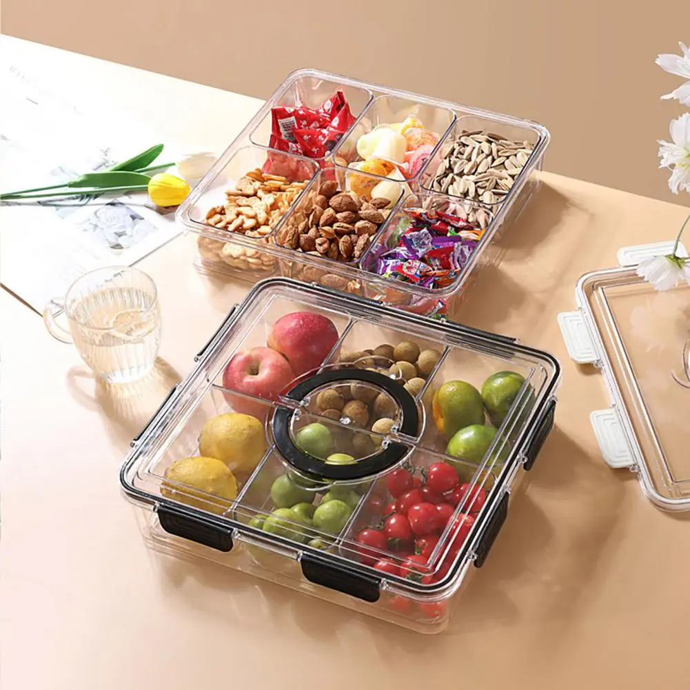 Refrigerator Fruit Storage Container Divided Serving Tray Sealed Box Crisper Set Organize Snacks Fruits Spices with for Kitchen