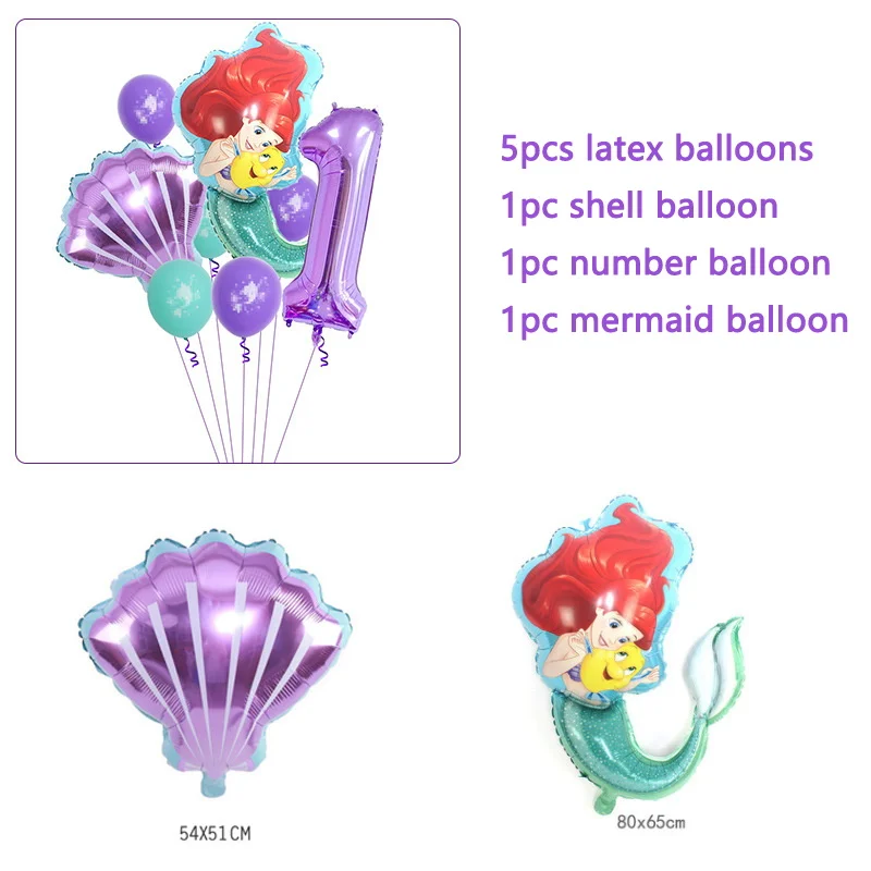 Disney The Little Mermaid Ariel Birthday Party Decorations Tableware Paper Cups Plats Napkins Balloons Baby Shower Supplies Kids