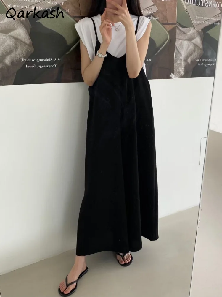 Women Jumpsuits Baggy Slouchy Korean Style Straight Straps Wide Leg Clothes Summer Breathable Basic Casual All-match Commuter