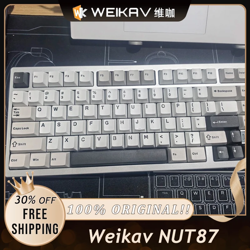 Weikav NUT87 NUT75 Frost Silver Aluminum Mechanical Keyboard Dual 8K Pollin g Rate Tri-Mode 2.4G Bluetooth Wired Hot Swappable