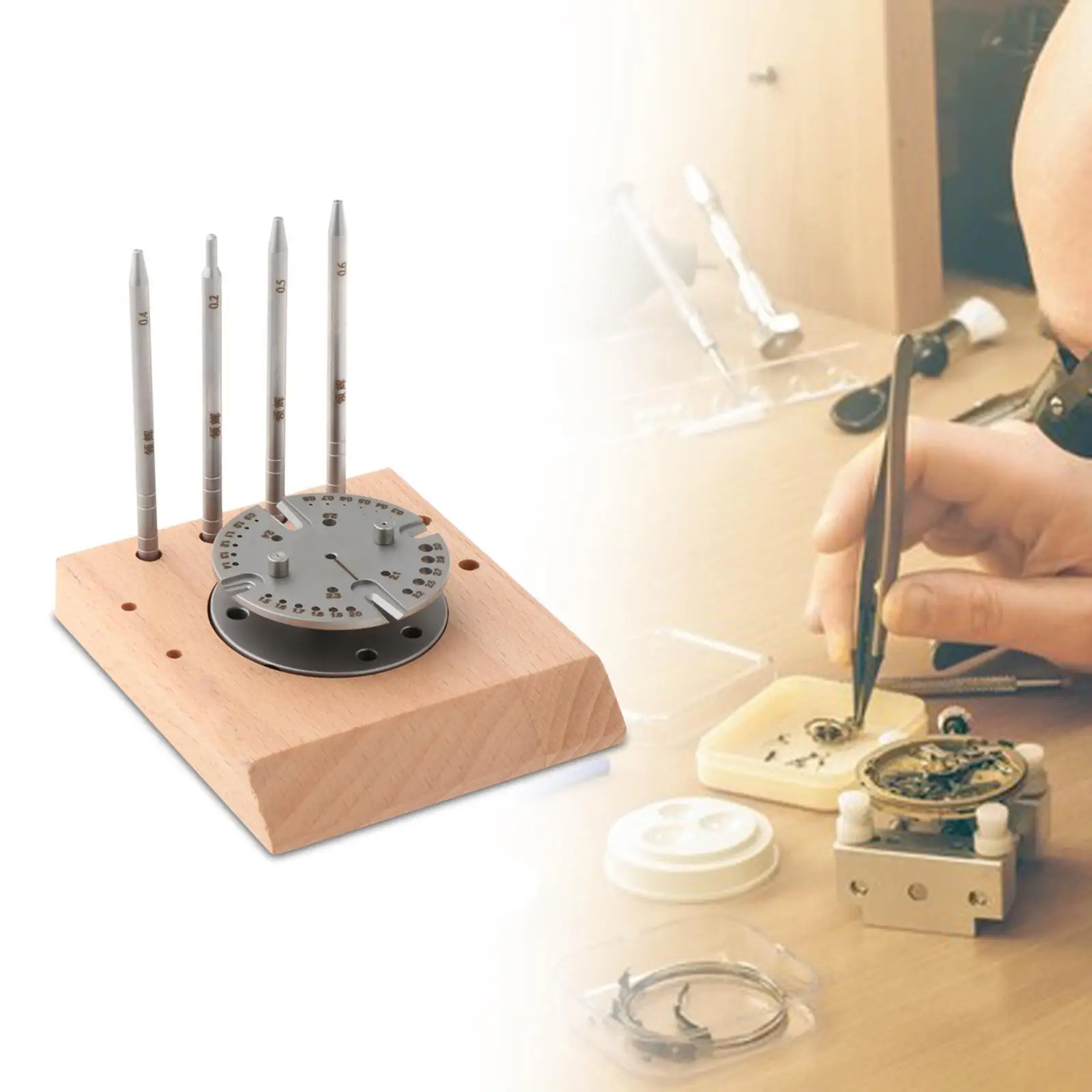 Watch Balance Wheel Tool for Watchmakers Watch Maintenance Tool Wooden Base