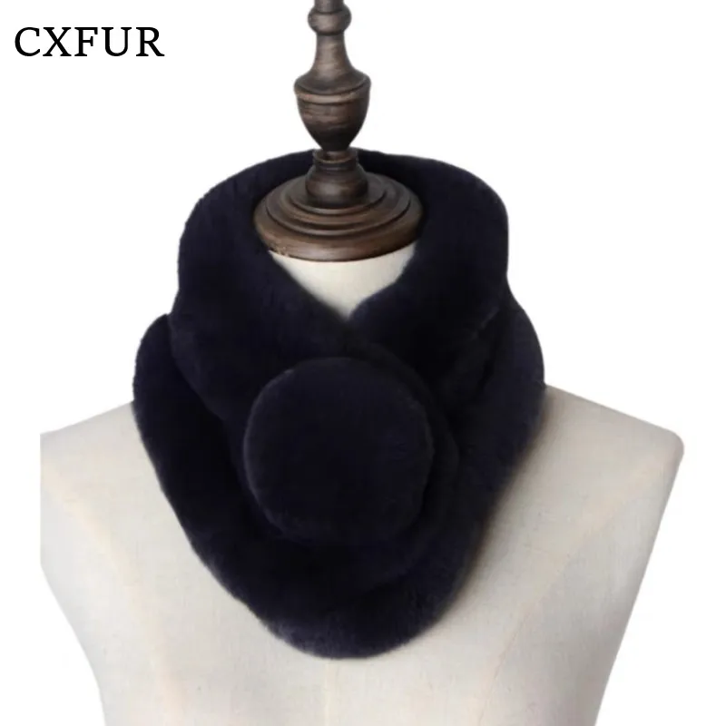 

Winter Handmade Real Rex Rabbit Fur Pompom Scarf CX-S-15A