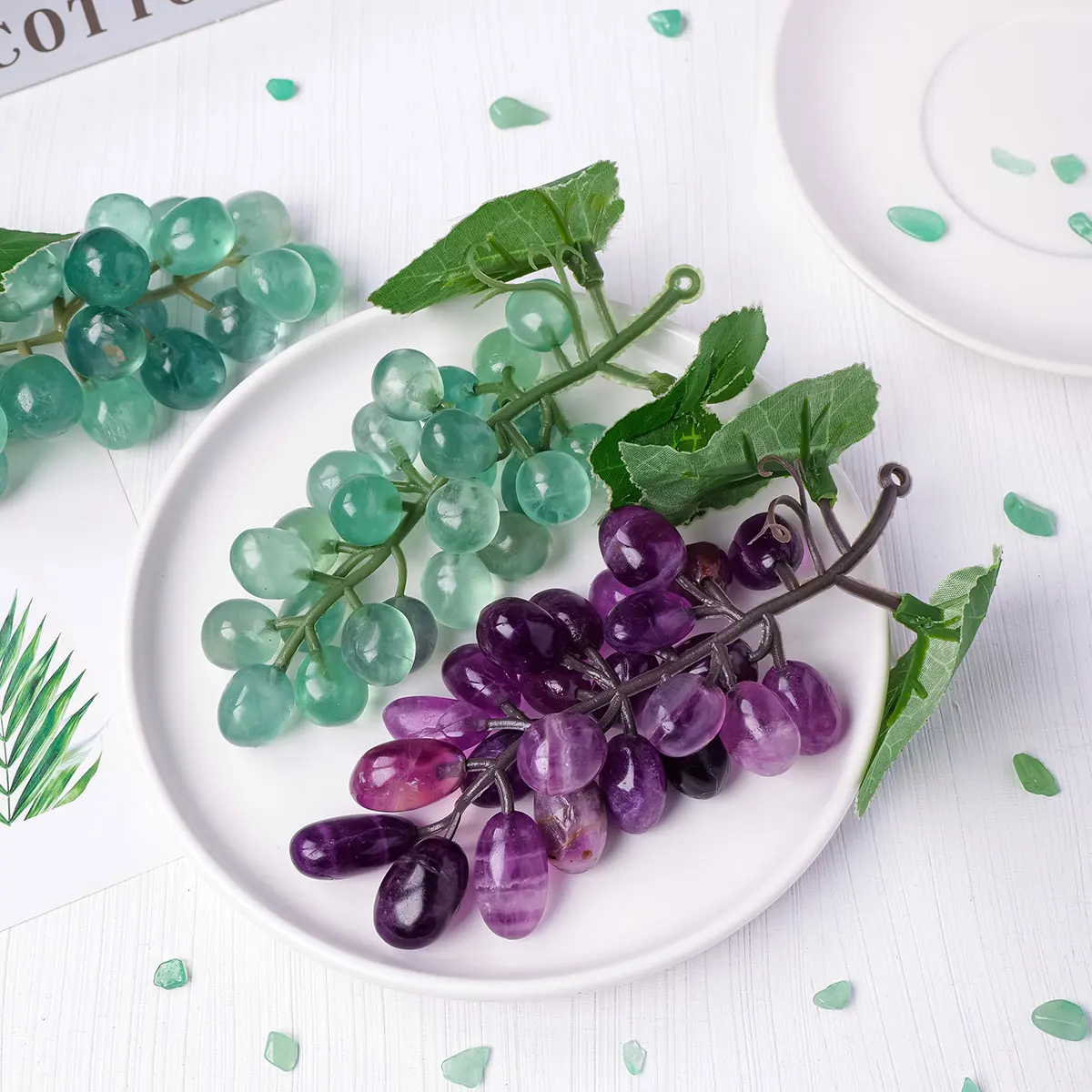 1PC Natural crystal purple fluorite grape green fluorite raw stone fruit string model home decoration