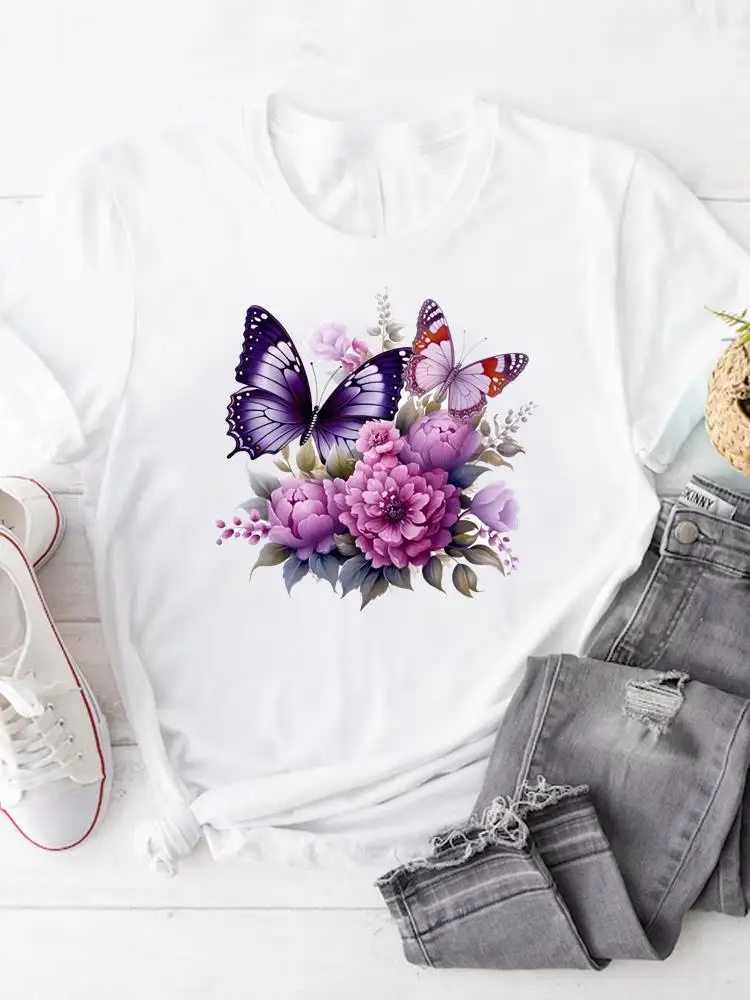 

Butterfly Lovely Style Cute T Women Female Cartoon Clothes Tee Top Clothing Fashion Casual Short Sleeve Graphic T-shirts