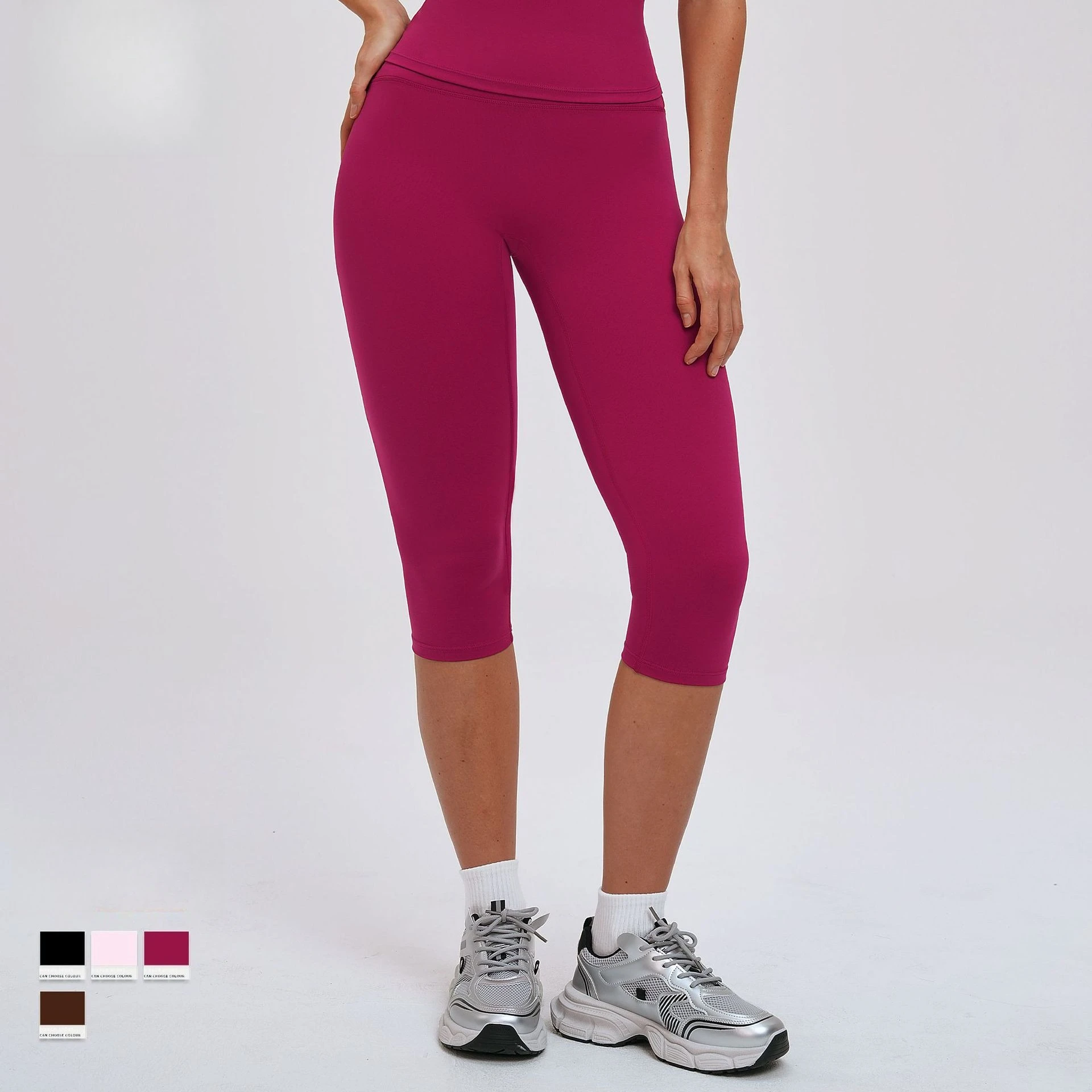 Seventh Yoga Pants for Women Cropped Trousers Yoga Mid-thigh Pants with High Waist Sports Tights Pilates Calf-length Leggings