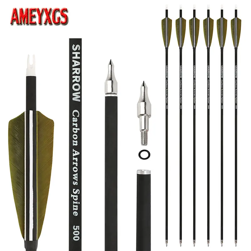 

6/12pcs Mixed Carbon Arrow 31.5 Inch Archery Spine 500 Turkey Feather 100gr Arrowhead for Recurve Compound Bow Hunting Shooting