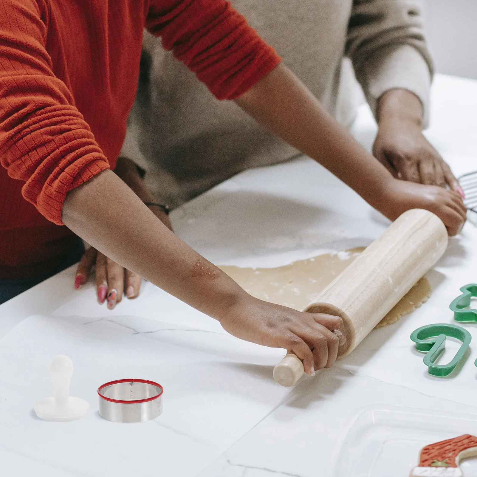 

6Pcs Christmas Cookie Seal Set Blue Reusable Baking Mold for Cake Butter Patties Crepe DIY Decoration Hand Press