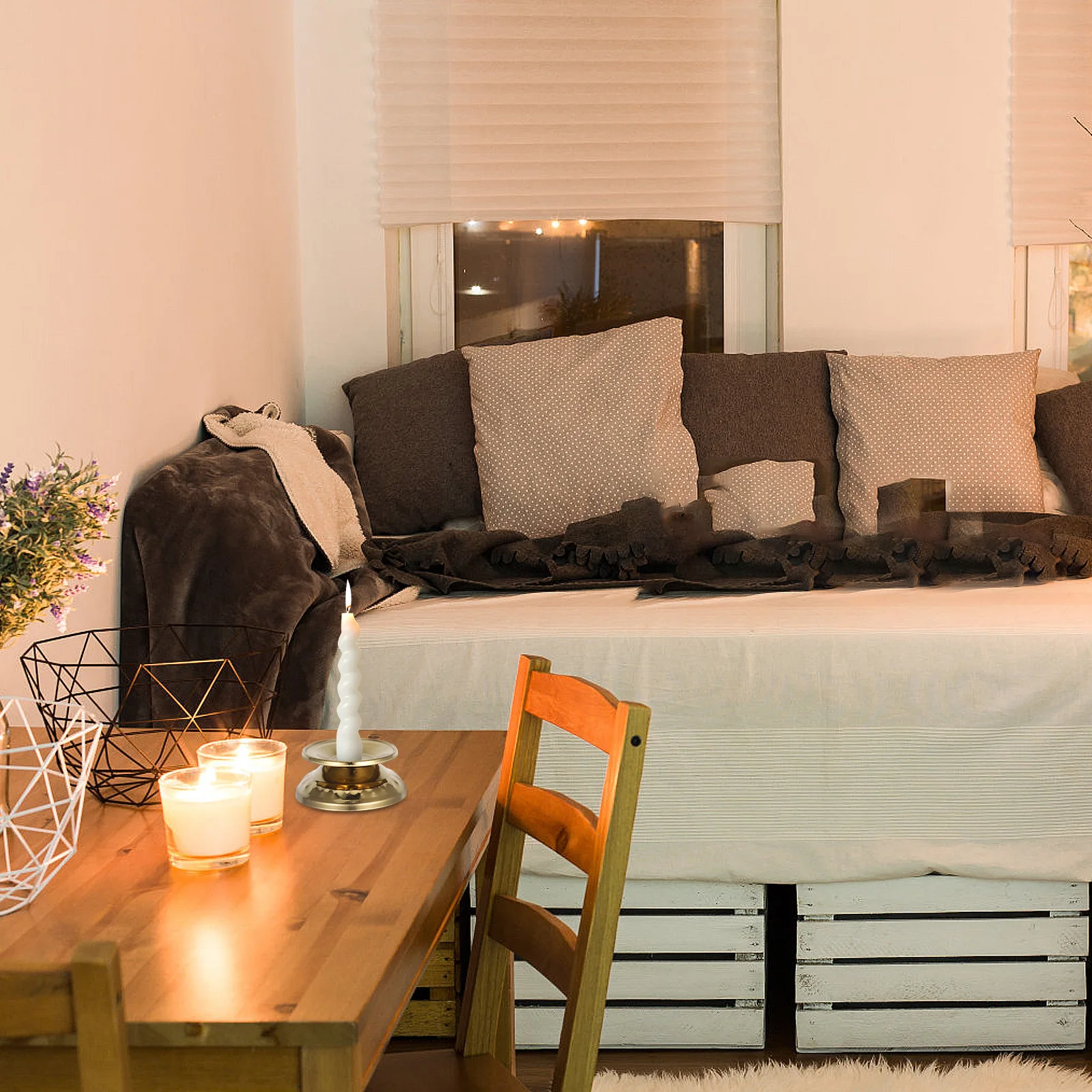 

Retro Stand Stainless Steel Taper Holders Vintage Farmhouse Decor Wide Base Stable Candlesticks Tealight Holder Bedroom