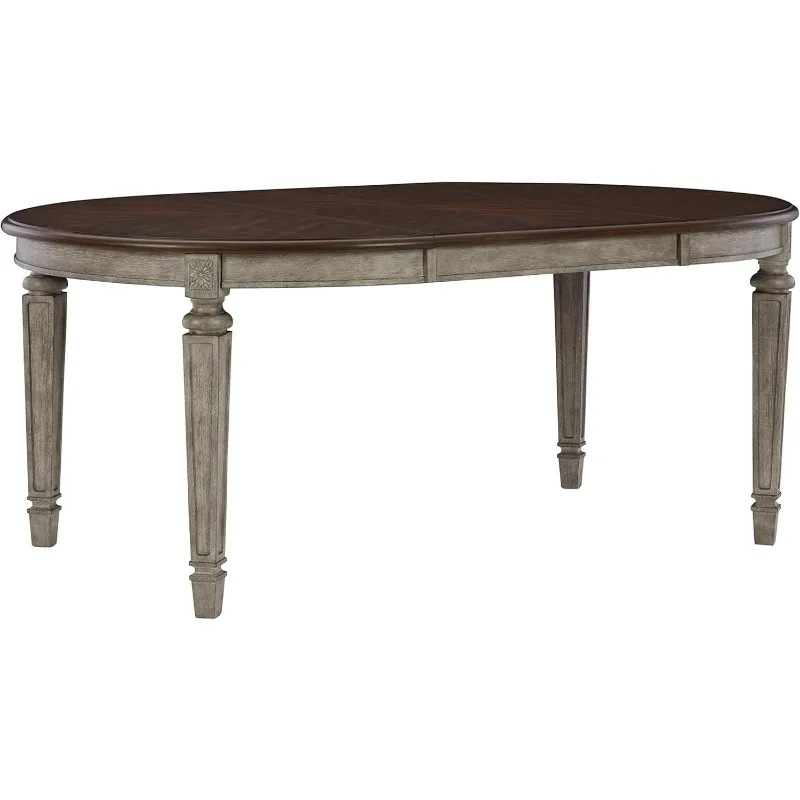 Classic Farmhouse Oval Dining Room Extension Table, Brown & Gray