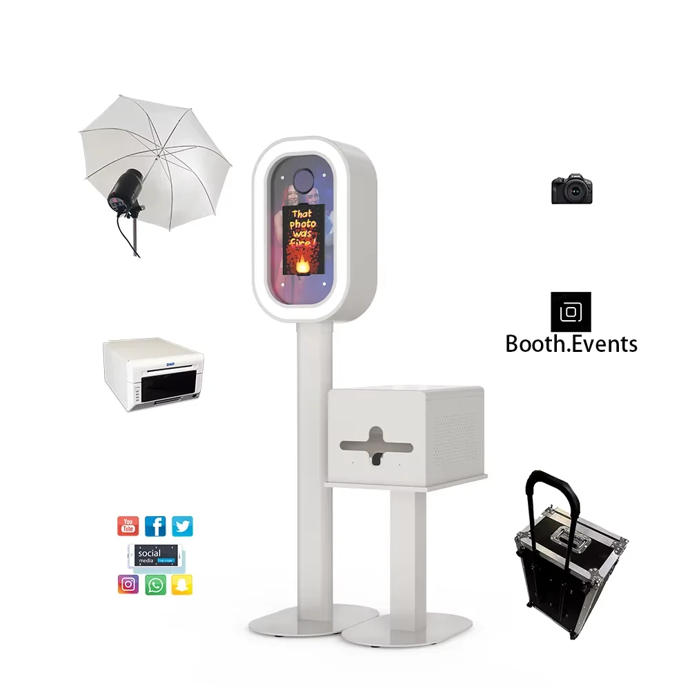 Cabina de fotos de Salsa ovalada portátil, máquina de fotomatón para iPad de 10,9/12,9/13 ", impresión instantánea, fotomatón DSLR, caja de Metal para eventos de fiesta