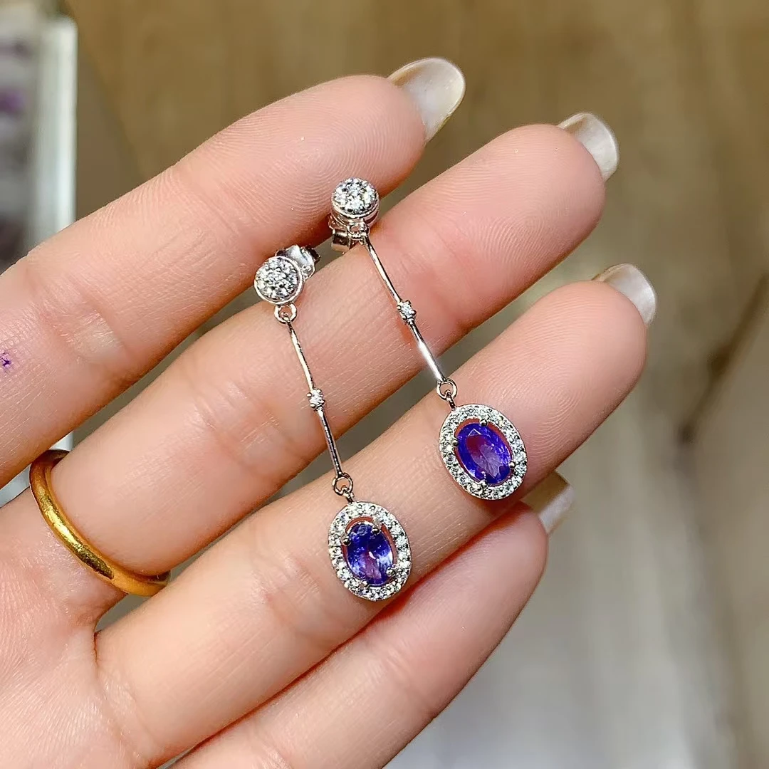 

KJJEAXCMY Fine Jewelry Natural Tanzanite Earrings for Women S925 Pure Silver Exquisite Inlaid High Clarity Gem Support Testing