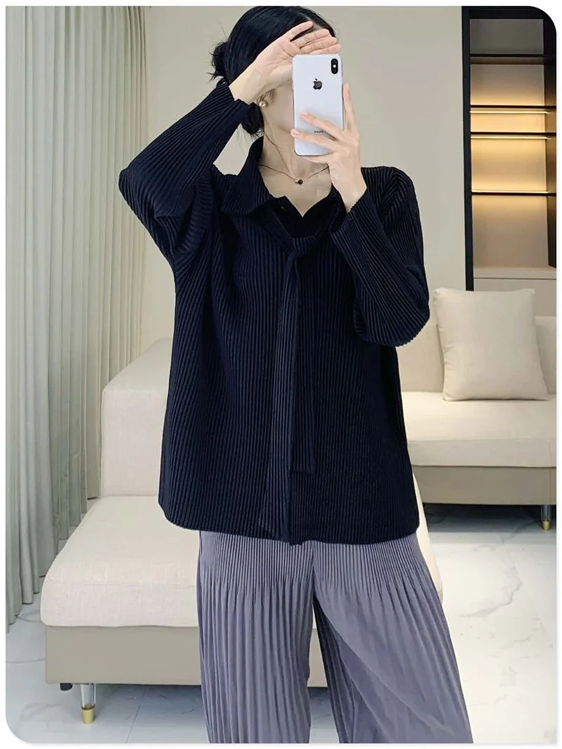 Nuevo en abrigos y chaquetas chaqueta de mujer Miyake moda camisa de diseño plisado de un solo pecho abrigo largo informal de otoño con temperamento