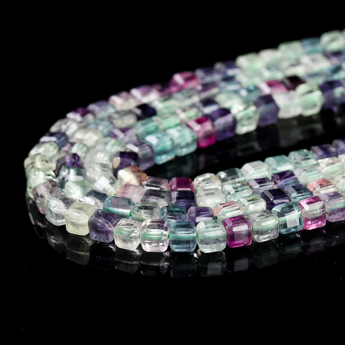 7A Natural Multicolor Fluorite Faceted Square Beads Loose Spacer Gems Bead for Jewelry Making Diy Necklace Bracelet Accessory