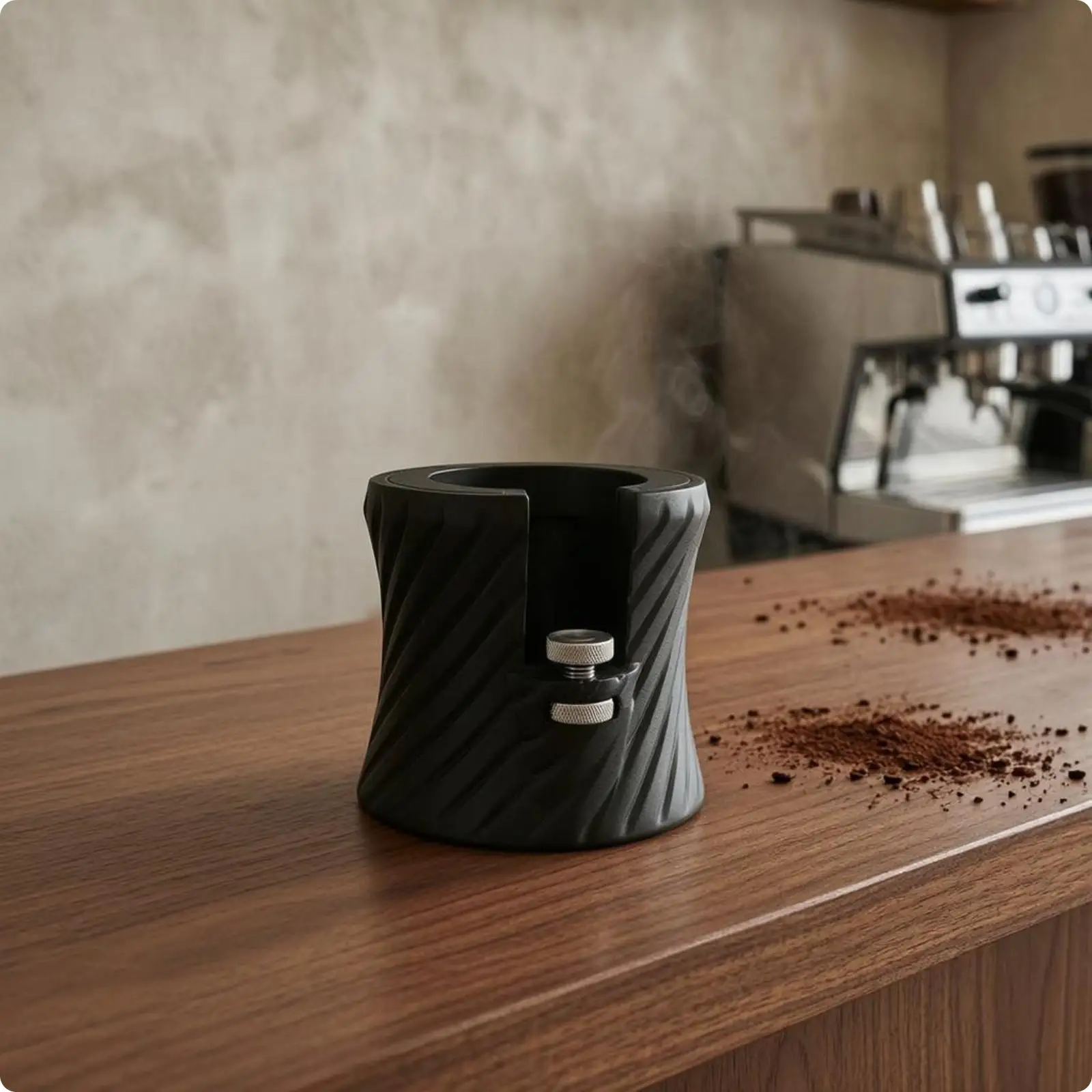 Coffee Tamping Stand Spiral Grooved Adjustable Portafilter Holder Matte Black