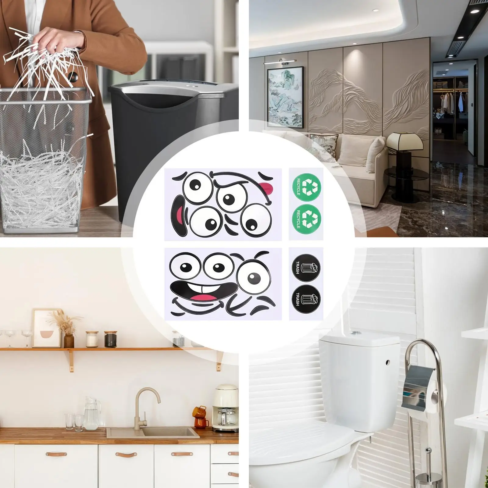 Garbage Can Stickers 8 Sheets Cartoon Expressions Toilet Lid Decal Bin Stickers For Fridge Bins Wall Indoor Outdoor Kitchen