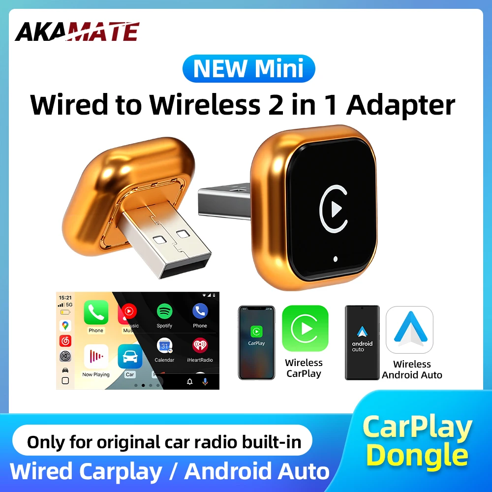 

Беспроводной адаптер CarPlay Android Auto 2-в-1: подключи и работай для оригинальных автомобильных магнитол с проводным CarPlay, преобразуй в беспроводной Bluetooth